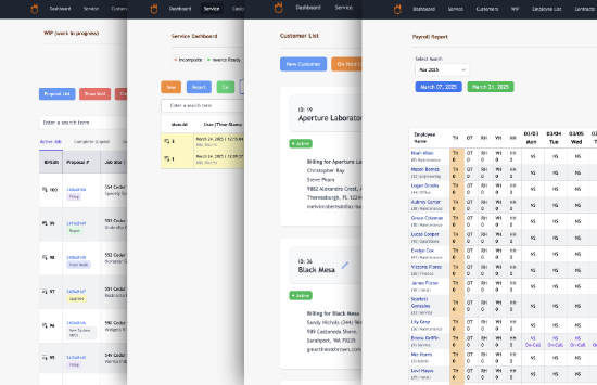 Aileron dashboard showing projects, scheduling and service tickets